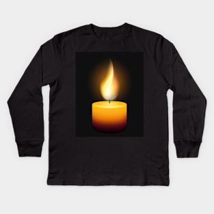 Burning Wax Candle on Black Kids Long Sleeve T-Shirt